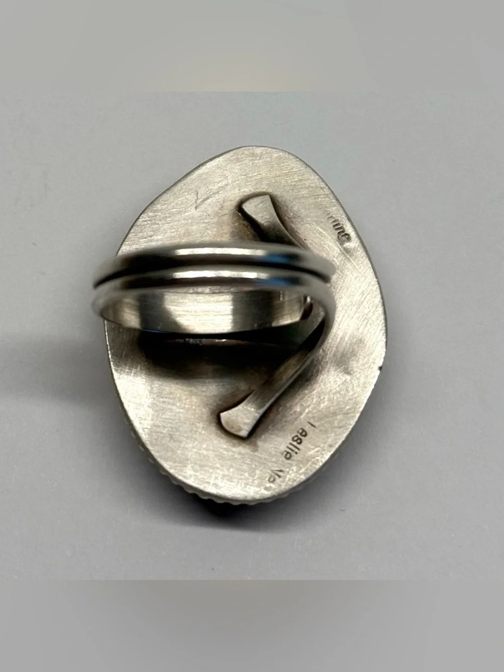 Signed Leslie Nez Sterling Silver Turquoise Adjustable Statement Ring Navajo